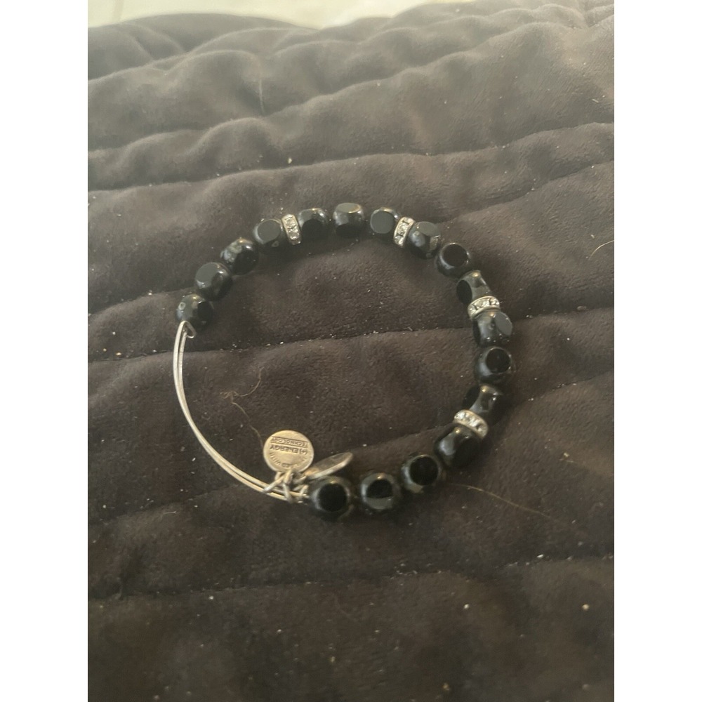 Alex and Ani Shiny Silver Blue Green Beaded Crystal Bangle Bracelet